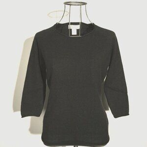 SOFT SURROUNDINGS Black 100% Cashmere Sweater X-stitch detail 3/4 Sleeve